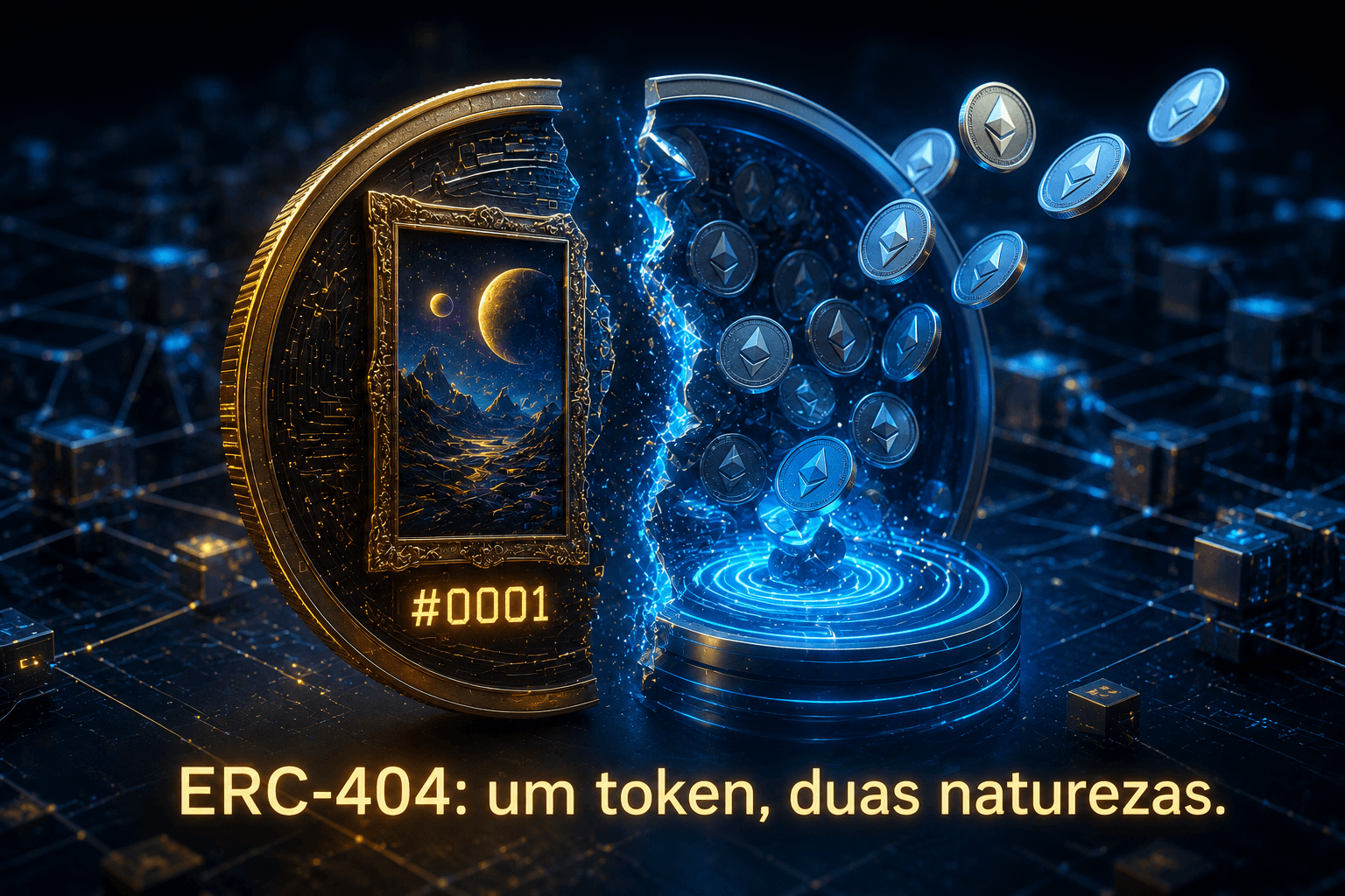 ERC-404 mechanism showing the duality between fungible token and NFT in a single digital asset